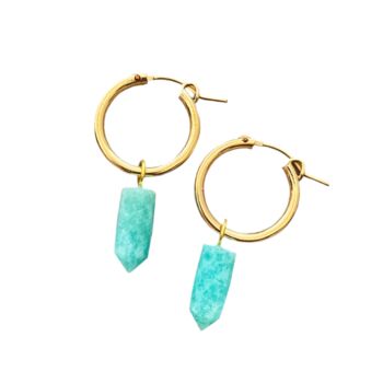 Amazonite Gemstone Spike Hoop Earrings In Gold Vermeil, 5 of 6