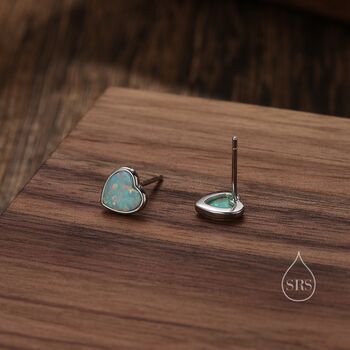 Sterling Silver Green Opal Heart Stud Earrings, 2 of 11