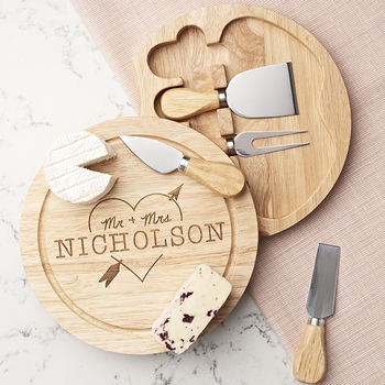 Personalised Wedding Cheese Board Set 'Heart And Arrow', 8 of 9