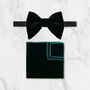 Mens Green Oversized Velvet Bow Tie And Pocket Square, thumbnail 1 of 4