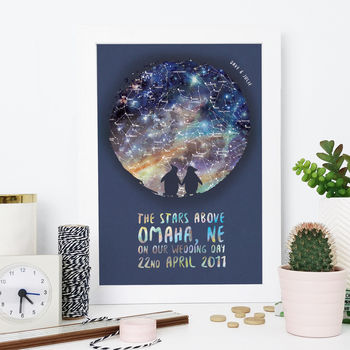 Penguin Couple Romantic Personalised Star Map Print, 2 of 3