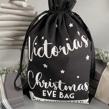 Personalised Christmas Eve Bag Natural With Black, 6 of 12