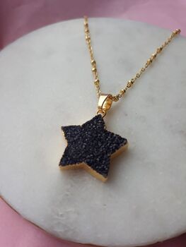 Black Star Druzy Gemstone Gold Plated Necklace, 2 of 3