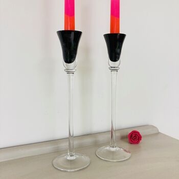 Pair Of Vintage Tall Glass Candlesticks ~ 25, 6 of 6