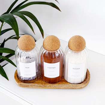 Set Of Three Cork Ball Ribbed Glass Jars, 10 of 11