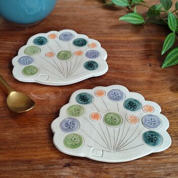Cow Parsley Wildflower Shaped Handmade Ceramic Coasters, 3 of 6