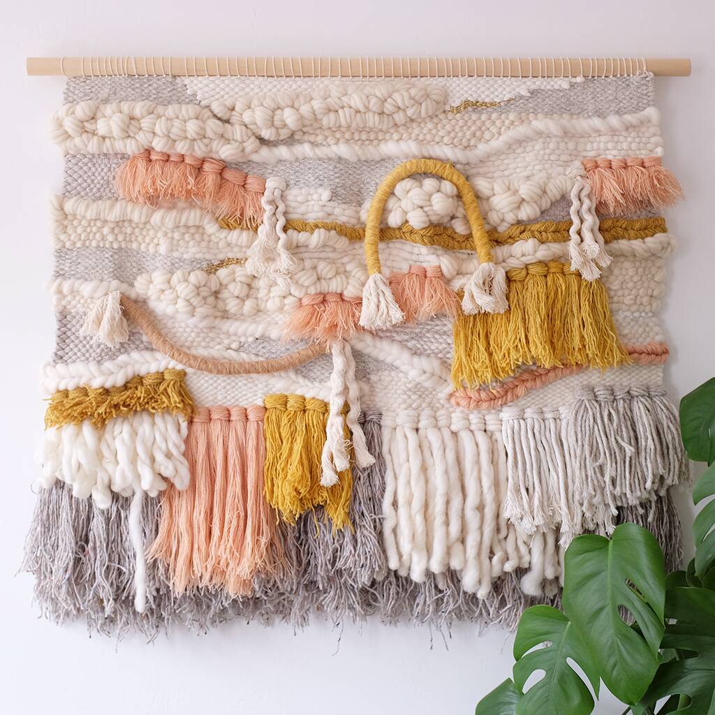 Pink And Yellow Handmade Woven Wall Hanging, 1 of 5