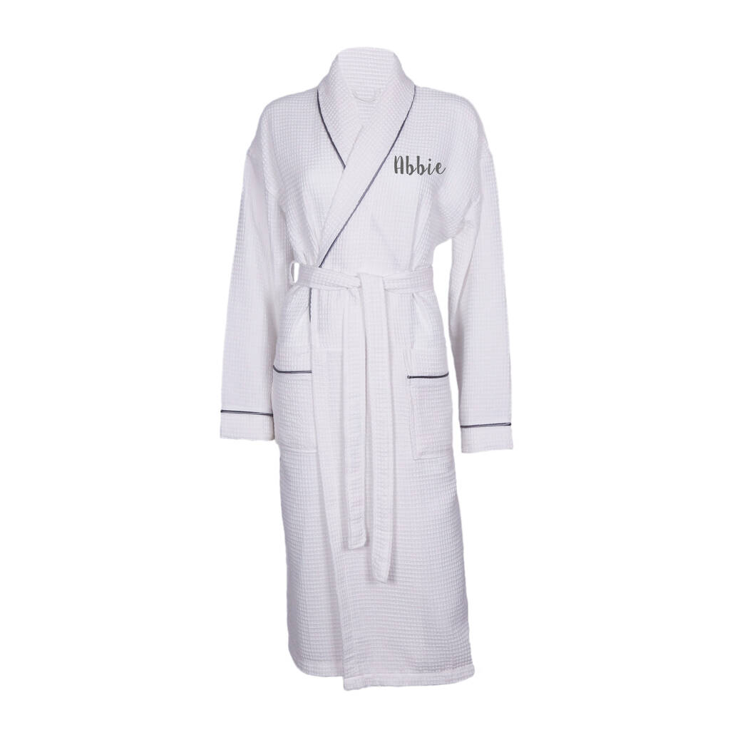 personalised waffle dressing gown with coloured piping by duncan