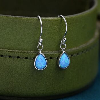 Blue Opal Droplet Drop Hook Earrings In Sterling Silver, 4 of 12