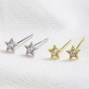 Sterling Silver Crystal Star Stud Earrings, 2 of 6