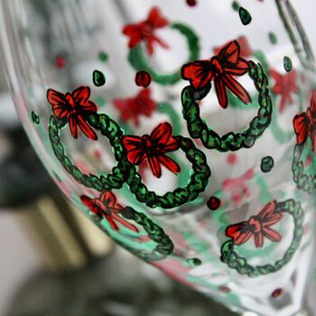 Christmas Wreath Painted Wine Glass, 5 of 6