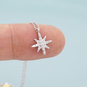 Tiny Starburst Pendant Necklace In Sterling Silver, 8 of 12
