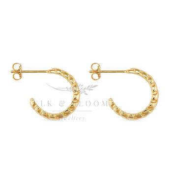 Chunky 14 K Ribbed Gold Hoop Earrings, 4 of 5