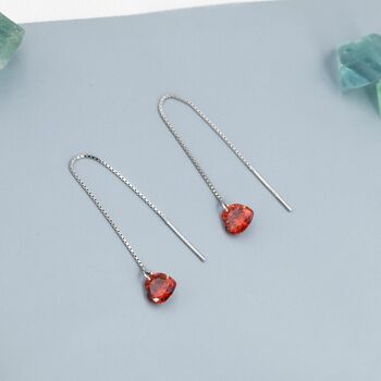 Garnet Red Cz Heart Threader Earrings, 2 of 8