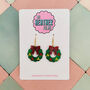 Green Christmas Wreath Glitter Resin Earrings, thumbnail 1 of 8