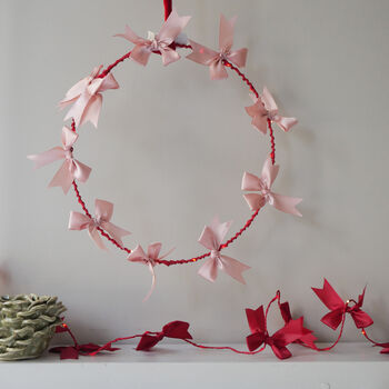 Satin Bow Light Up Wreath | Handmade Holiday Decoration, 3 of 4