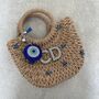 Personalised Ada Blue Starfish Half Moon Wicker Basket Drawstring Bag, thumbnail 2 of 5
