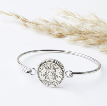 Sixpence 1946 80th Birthday Bangle Bracelet, 3 of 10