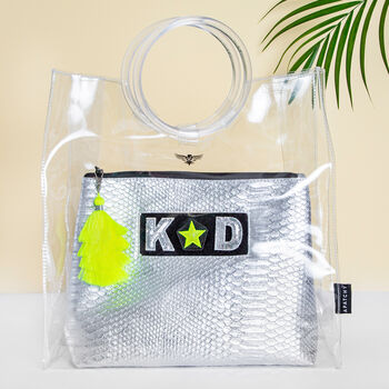 Pvc Shopper And Personalised Silver Snakeskin Xl Pouch, 7 of 7