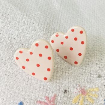 Ceramic / Silver Plated Pink Heart Stud Earrings, 4 of 7