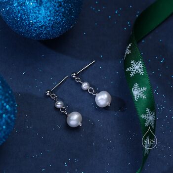 Sterling Silver Genuine Freshwater Pearl Drop Earrings, 4 of 7