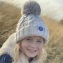 Kids Oatmeal Cable Knit Reflective Super Bobble Hat, thumbnail 1 of 4