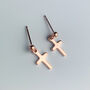Rose Gold Colour Sterling Silver Cross Dangle Stud Earrings, thumbnail 2 of 4