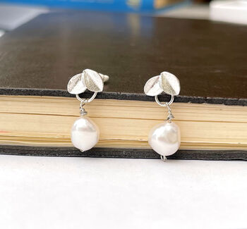 Sterling Silver Leaf And Pearl Earrings, 10 of 11