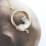 Gold Cat Pendant With Emeralds, thumbnail 3 of 4