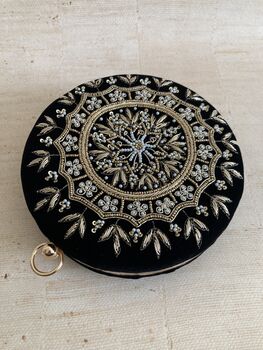 Black Handcrafted Velvet Bangle Clutch Bag, 6 of 8