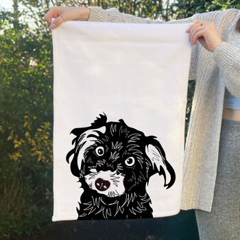 Dog Tea Towel With Lino Cut Image Gift For Dog Lover, 3 of 10