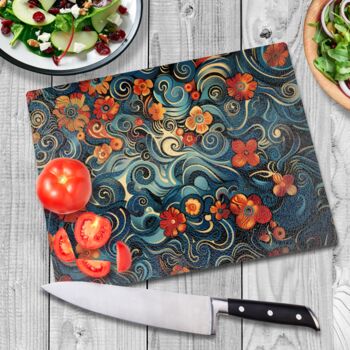 Floral Whirls Textured Glass Chopping Board, 3 of 8