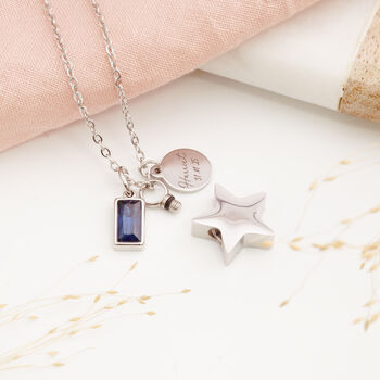 Personalised Engraved Star Cremation Necklace With Birthstone, 2 of 7