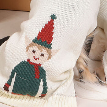 Elf And Reindeer Knitted Christmas Jumper For Dogs, 3 of 9