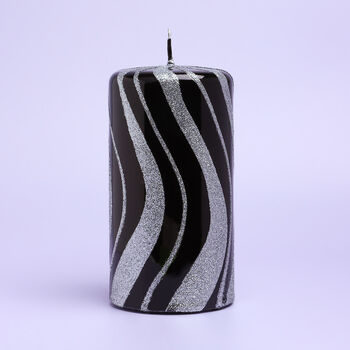 G Decor Black And Silver Spiral Glitter Glass Candles, 6 of 7