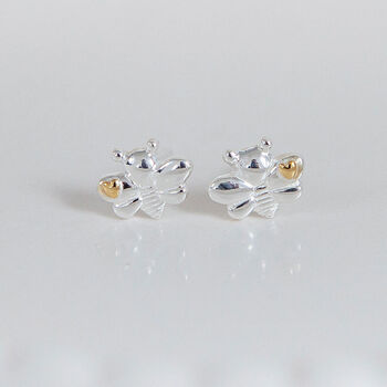 Sterling Silver Bee In Love Stud Earrings, 2 of 8