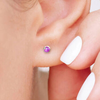 Mini Sterling Silver Bright Pink Opal Stud Earrings, 2 of 11