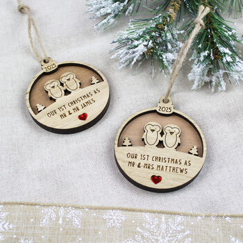 Our First Christmas Married Personalised Wooden Decoration, 3 of 4