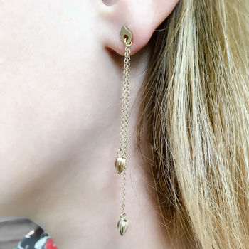 Long Droplet Solid 9ct Gold Earrings, 3 of 4