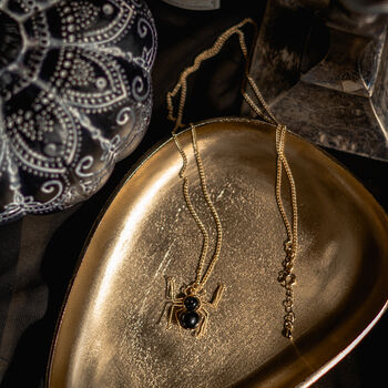 Black Obsidian Hand Wrapped Halloween Spider Necklace, 2 of 6