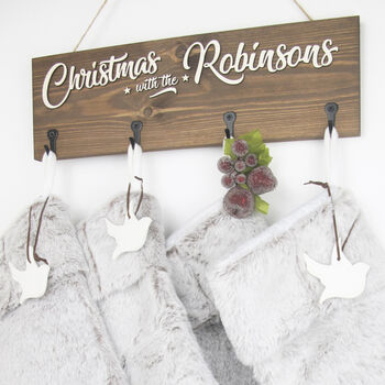 Personalised With Family Name Christmas Stocking Hanger, 2 of 6