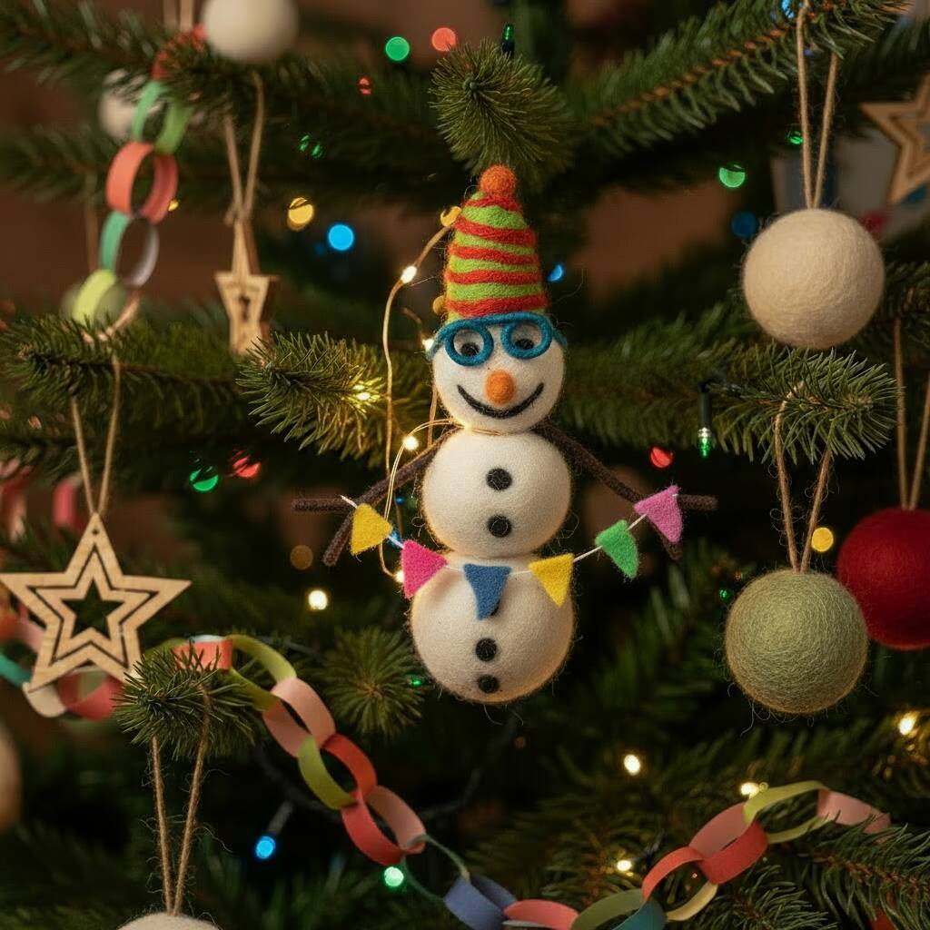 Handmade Felt Benedict The Snowman Decoration, 1 of 4