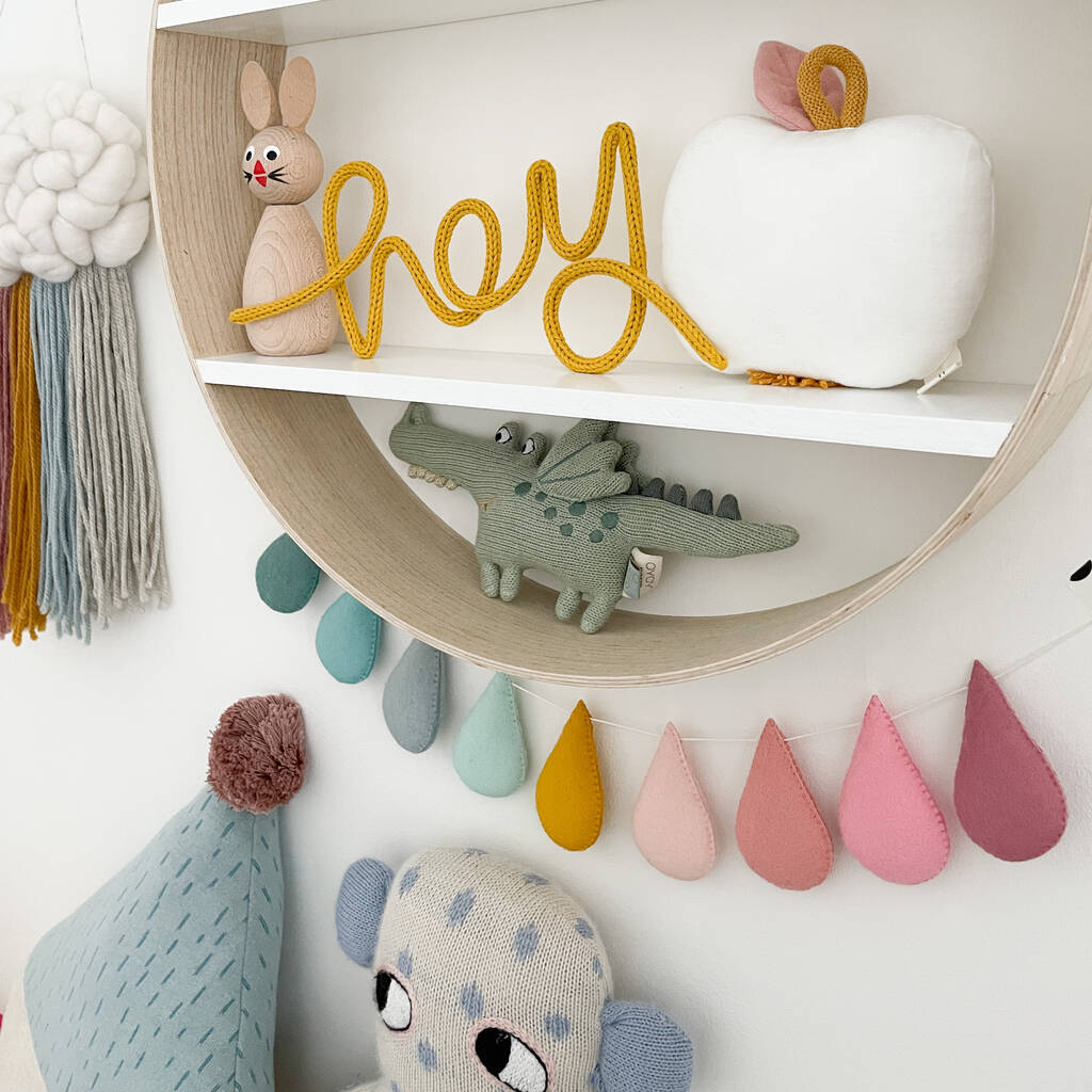 Knitted 'Hey' Wire Word Sign For Scandi Style Kids Room