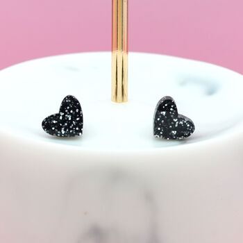Mini Laser Cut Glitter Love Heart Earrings Studs, 2 of 12