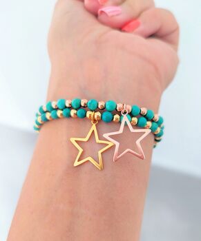 Star Charm Turquoise And Gold Vermeil Beaded Bracelet, 3 of 8