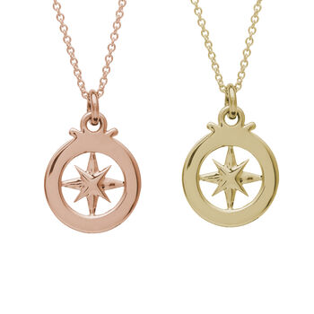 Travel Safe Outline Compass Gold Plated Silver Necklace, 6 of 8