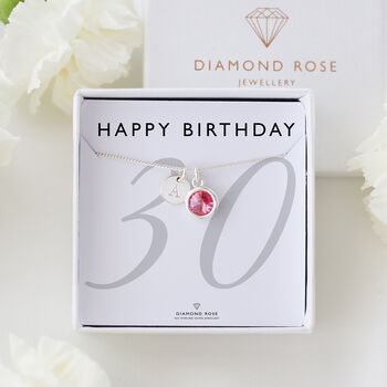 30th Birthday Gift For Her – Sterling Silver Birthstone And Personalised Disc Necklace, 5 of 11
