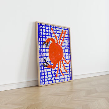 Crab On Blue Tablecloth Seafood Illustration Kitchen Poster, 10 of 12