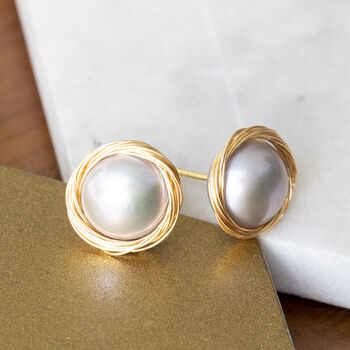 Wrapped Freshwater Pearl Stud Earrings In A Box, 2 of 5