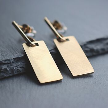 Rectangle Earrings Gold 18k Textured Jewellery, 5 of 9